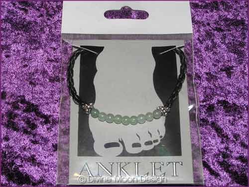 CRYSTAL Gemstone Power Bead & Leather ANKLET - Jade A) CRYSTAL Gemstone Power Bead & Leather ANKLET - Jade A)