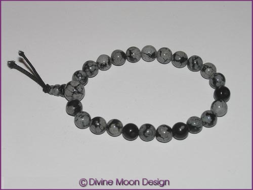 CRYSTAL Round Bead Power Bracelet - Snowflake OBSIDIAN A) CRYSTAL Round Bead Power Bracelet - Snowflake OBSIDIAN A)