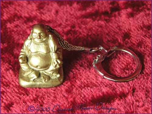 FENG SHUI Laughing Buddha of Prosperity Key Ring GOLD (F) - Click Image to Close