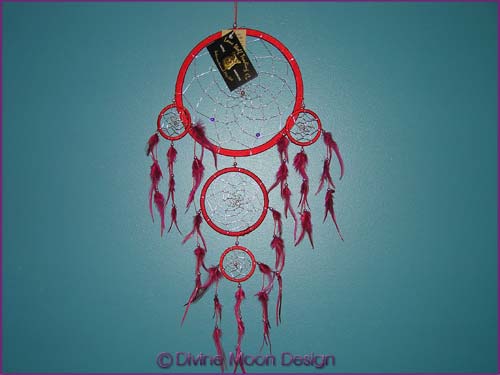 DREAM CATCHER Lone Wolf Decorated - Large F) Red DREAM CATCHER Lone Wolf Decorated - Large F) Red