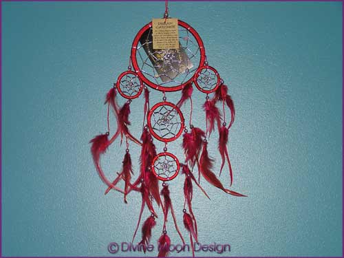 DREAM CATCHER Lone Wolf Decorated - Med F2) Red DREAM CATCHER Lone Wolf Decorated - Med F2) Red