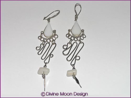 Peruvian Alpaca Silver Crystal EARRINGS: Long Chip WHITE AGATE